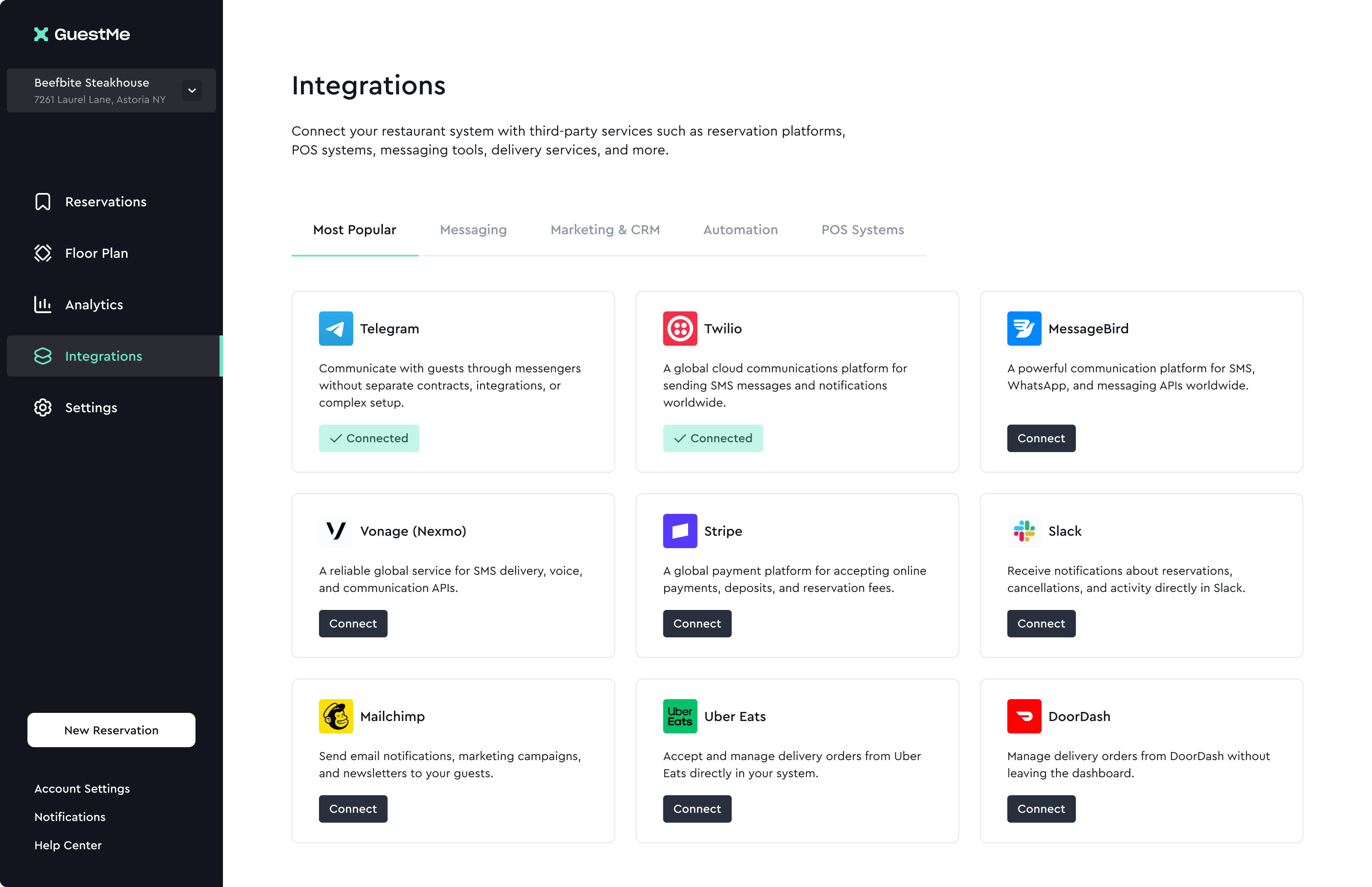 GuestMe dashboard
