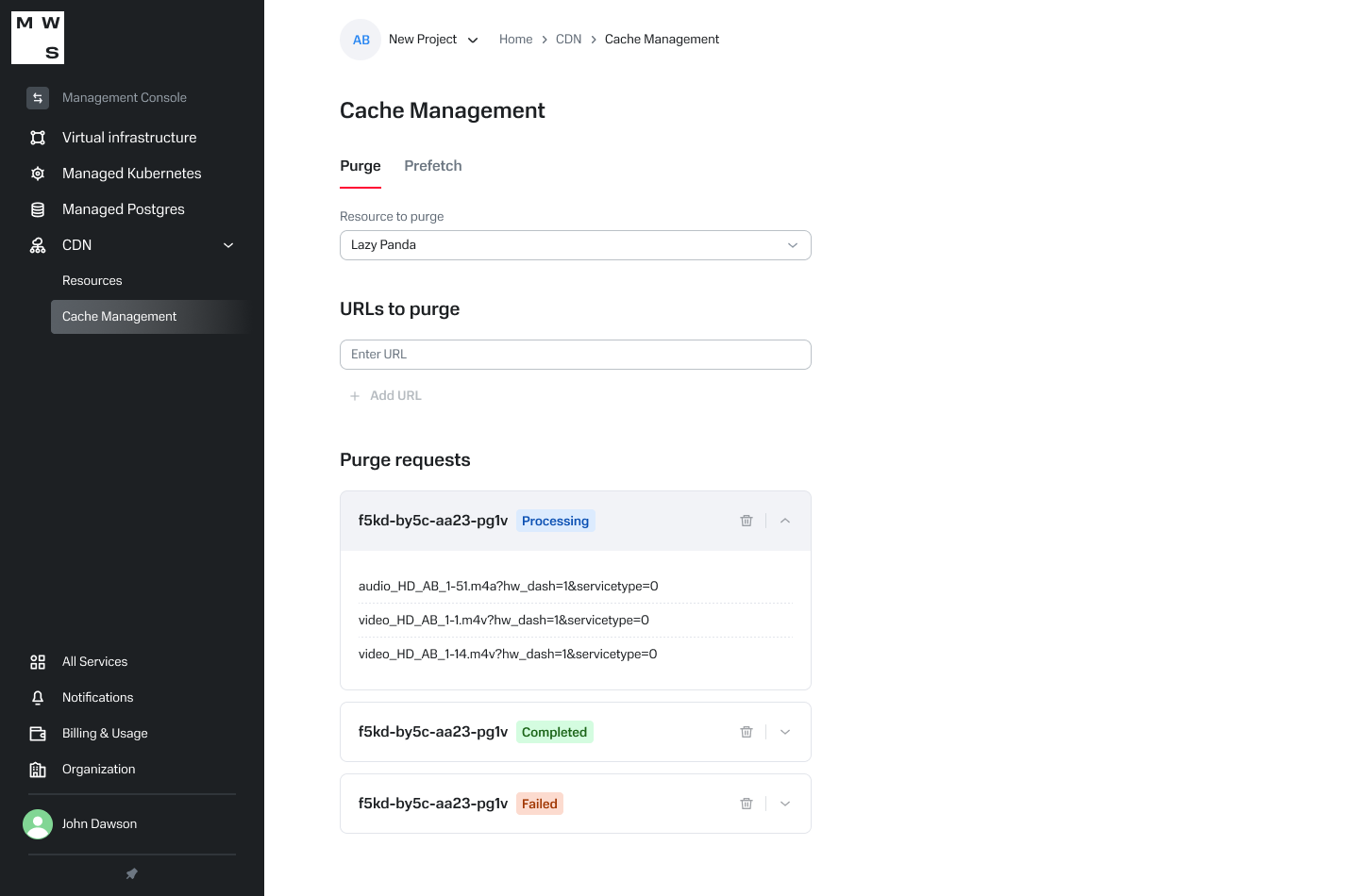 CDN cache purge and preload management