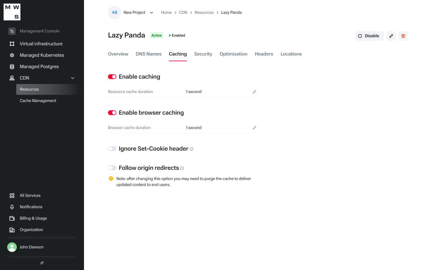Caching configuration
